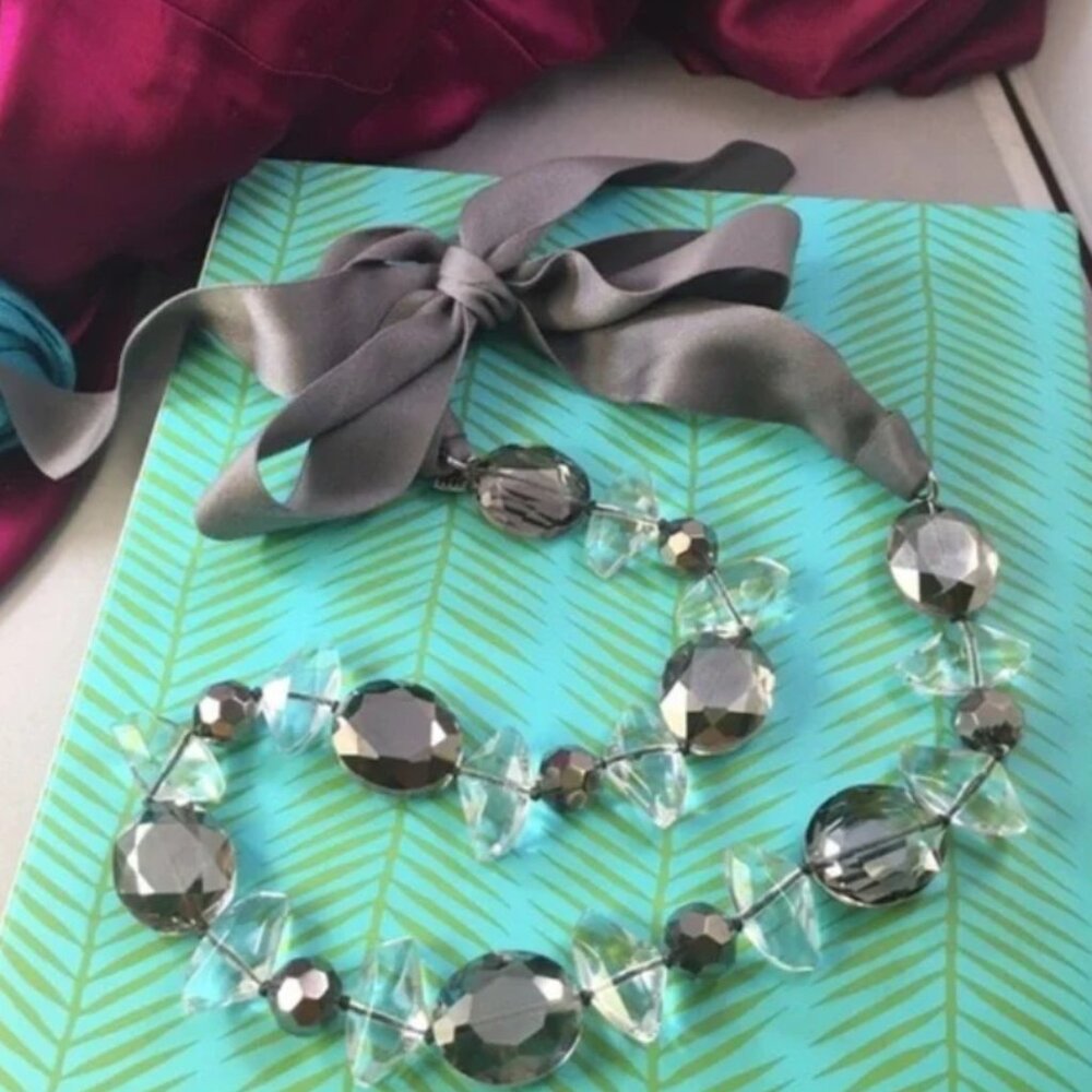 Stella & Dot Claire Faceted Glass Bead Ribbon Adjustable Necklace NEW